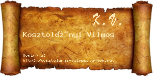 Kosztolányi Vilmos névjegykártya